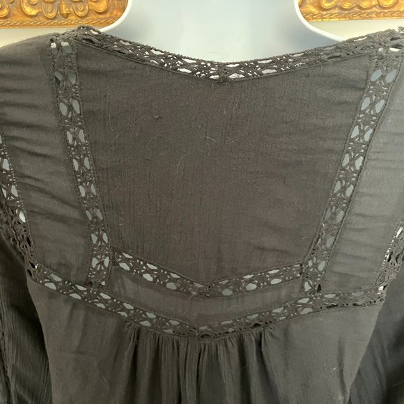 FREE PEOPLE - Long Sleeve V-Neck Button Up Blouse (Black) - Picture 4 of 4